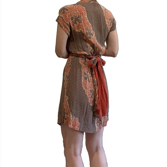 Topshop Orange & Brown Printed Wrap Dress — Size 6 (UK 10) - Picture 3 of 10